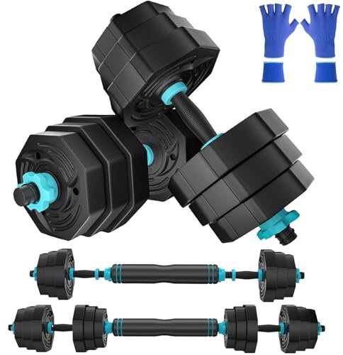 AJUMKER Hanteln set 20KG,3 in 1 Gewichte verstellbare hanteln set, hanteln frauen männer set, Langlebiges Krafttrainingsset für zu Hause, Robust und flexibel, Geeignet für Jungen und Mädchen (Blue-2)