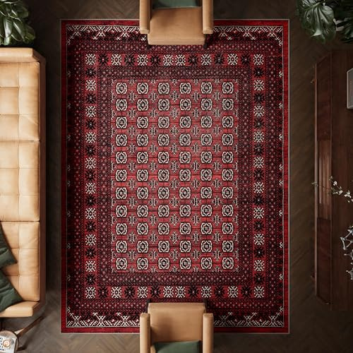 artyrugs Machine Washable Rug, 240x330cm, 75% Recycled Cotton, Short Pile, Non-Slip Backing, Non-Shedding, Suitable for Living Room, Bedroom, Kitchen, Hallway, Office, Dragon Red