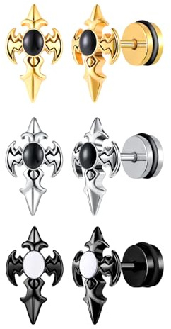 Yumilok 3 Paar Ohrringe Herren Edelstahl Punk Gotik Schwert Kreuz Ohrstecker Set für Damen Herren Helix Piercings Ohrknorpel Huggie