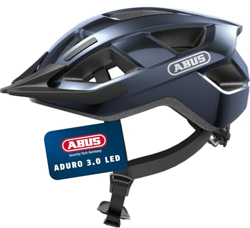 ABUS Aduro 3.0 LED cykelhjälm - sportig cityhjälm i snygg design för vardagliga och sportiga turer - med bakljus - för dam och herr - storlek M, blå