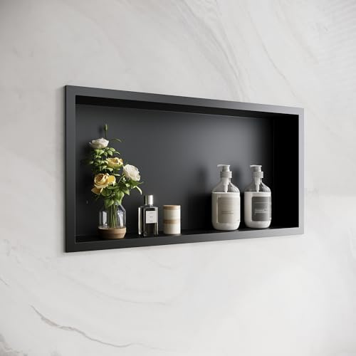 ELEGANT Stainless Steel Shower Niche, Black Shower Shelf Storage for Bathroom, Wall Insert - Easy Assembly, 60 x 30 x 10 cm