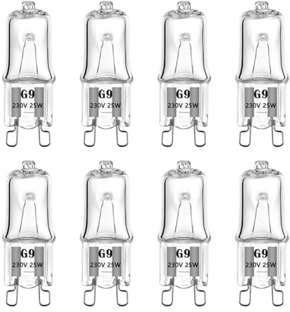 VINBE Lampe de four G9, Ampoule Halogène 25W 230v, Pour Micro - ondes, Cuisinière, Four, 300 ° C, Blanc Chaud, 8 PCS