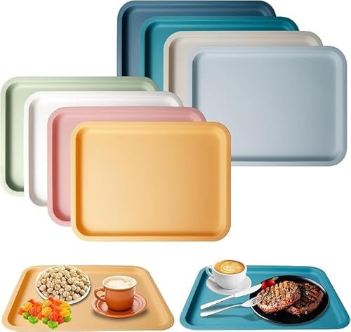 Lot de 8 plateaux de service rectangulaires en plastique - 30,5 x 22 cm - Antidérapants - Pour salle à manger, cuisine - 8 couleurs