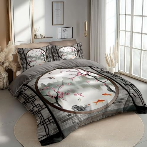 Bettwäsche Set Orientalisch Fenster Mit Holzrahmen Thema Bettbezug, Grau Microfaser Bettwäsche-Set für Kinder Teens Mädchen Zimmer Dekor, 150 x 200 cm Bettbezug mit Reißverschluss