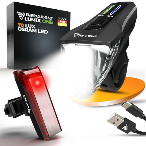 MIVELO Fahrradlicht Set LED I Fahrradlicht StVZO zugelassen - USB aufladbar & wasserdicht I Fahrrad Licht vorne & Fahrradllampe hinten I Fahrradbeleuchtung hell