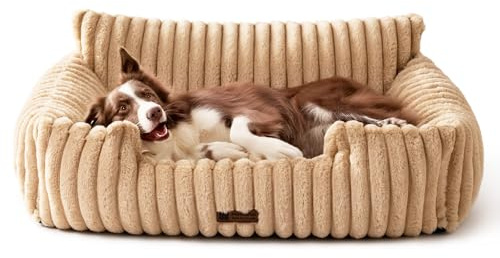 MEWOOFUN Hundesofabett - Katzenbetten für Hauskatzen Weich und Flauschig, Katzensofabett Kleines Hundebett für Hunde und Katzen, Beruhigendes Hundebett (Kamel, 91x72x30cm)