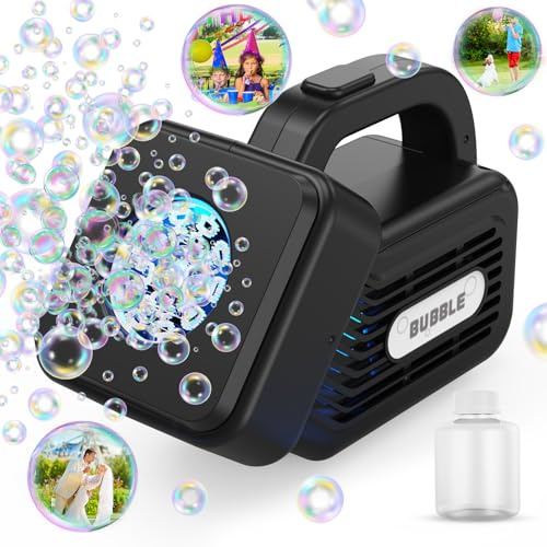 Panamalar Machine à Bulles Automatique, Souffleur de Bulles Electrique Portable pour Enfants 42 Trous avec 20000+ Bulles/Batterie Rechargeable/Solution à Bulles pour Fêtes Mariage Extérieur (Black1)