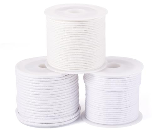 PandaHall - Cordoncino in cotone cerato, 40 m, 1 mm, 1,5 mm, 2 mm, colore bianco, per perline intrecciate, per fai da te, braccialetti dell'amicizia, gioielli, macramè