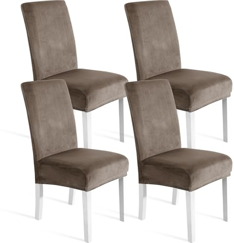 Ystyle Weich Stuhlhussen Samt Stretch 4er Set, Khaki | Universale Stuhlüberzug, Waschbar Dekoration Stuhlüberzieher, Stuhlhussen Kratzfest Hochlehner für Haus Hotel Bankett