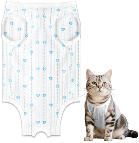 KEWUF Traje de Recuperación para Gatos, Leotardo Postoperatorio para Gatos, Traje Quirúrgico Postoperatorio para Gatos,para Heridas Abdominales o Afecciones de la Piel(Azul, M)
