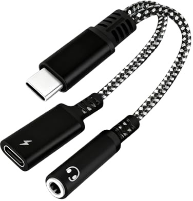 Adaptateur USB C Jack 3.5mm avec Charge Rapide PD 60 W, Adaptateur Type C vers AUX 2 en 1 pour écouteurs, USB C Jack Compatible avec iPhone 15 16 17 Plus/Pro Max, Samsung, Huawei et Autres Appareils