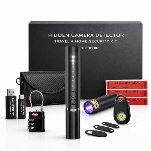 Hidden Camera Detector by Silencore – Travel Privacy Protection Kit for Hotels & Airbnb, Office | Spy Camera Detection, GPS Tracker Detector, USB Data Blocker, Faraday Bag, TSA Lock & Safety Alarm