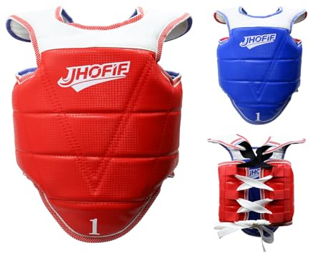 JHOFIF Martial Arts Chest Guards - Boxing Body Protector, Reversible Taekwondo Sparring Gear with Adjustable Straps, High-Density Foam Padding for MMA/Karate Training (Red, 4)