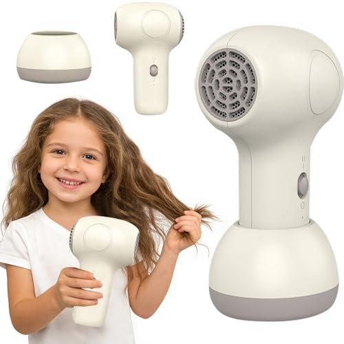 XUXLEKK Fon per Bambini, Asciugacapelli Senza Fili per Bambini, Mini Asciugacapelli per Ragazze Neonati, Ricaricabile, Silenzioso, 2 Modalità, Calore Morbido,Asciugacapelli per Viaggi, Campeggio, Casa