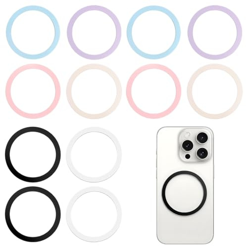 VONJUMA 12 Pcs Anello Magnetico Cellulare Anelli In Metallo Con Adesivi Autoadesivi Magnetici Per Cellulare Compatibili Con Caricabatterie Magnetico Anello In Metallo Per Auto Supporto Magnetico