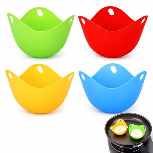 4 PCS Egg Poacher Cups, Silicone Reusable Poached Egg Maker for Air Fryer Microwave Stovetop & Boiling Water for Easy Release and Cleaning