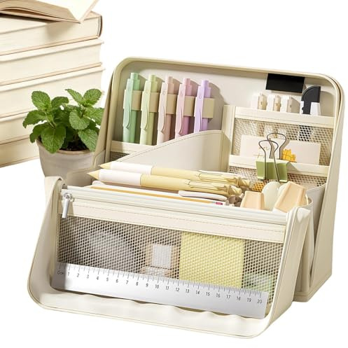 Vattentätt pennfodral - kapacitet canvas pennväska med handtag för flera fack, 450 g robust upprätt design | Praktisk organisation för flickor Pojkar Vuxna Markörer Journaler Makeup Travel