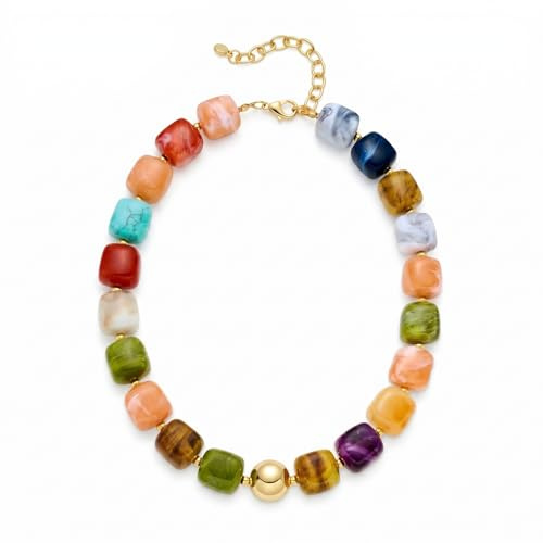 Vesavifaka Collier de Perles pour Femmes, Bijoux de Plage d'Été avec Perles en Résine Colorées, Collier Épais pour Femmes, Bijoux Bohêmes