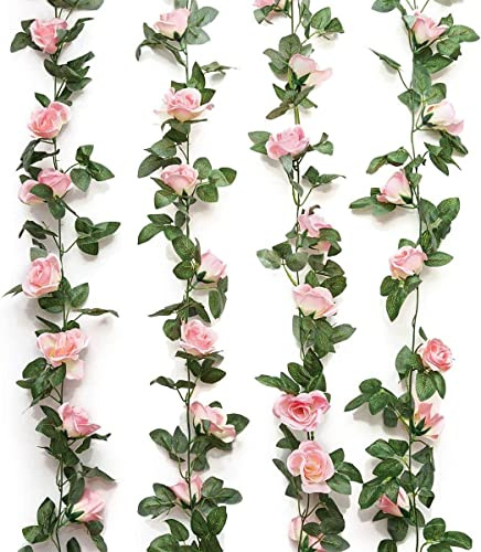 Yebazy jinway 2 (4,9 m) Fake Rose Vine Girlande Künstliche Blumen Pflanzen für Hotel Hochzeit Home Party Garten Craft Art Decor Pink