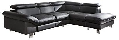 Mivano Ecksofa Driver mit Schlaffunktion und Stauraum / Ledersofa in L-Form mit Ottomane links / Inkl. verstellbare Kopfstützen / 266 x 73 x 214 / Kunstleder schwarz