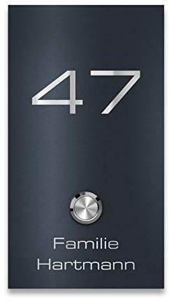 Metzler Aufputz Türklingel V2A Edelstahl - in Anthrazit RAL 7016 - Gravur - wasserdichter LED-Taster - Befestigung mit Dämmstoffdübel möglich - modernes Design