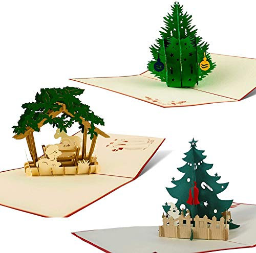 Diese-Klappkarten Weihnachtskarten 3er Set mit Umschlag I Grußkarten für Weihnachten mit 3 verschiedenen 3D Pop-up Motiven I Geschenkkarten, Geldgeschenke, hochwertig, edel, handgefertigt, Set8