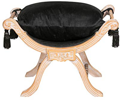 Biscottini Barockbank im Barockstil, 46 x 74 x 54 cm, Barocksessel aus Buchenholz, Barockhocker, gepolstert