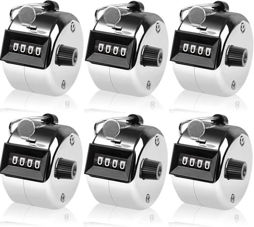 LAWEI 6er Pack Handzähler Klicker Schrittzähler Mechanische Zahler Counter Metall Manuelle Clicker mit Ringhalter, Silber