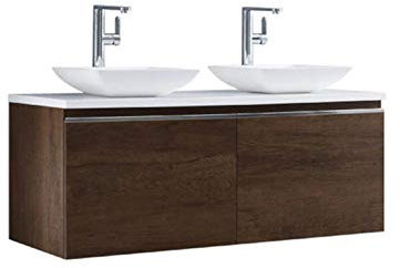 StoneArt Badmöbel Set Mineralguss Waschbecken Waschschale Aufsatzwaschbecken und Unterschrank Waschtisch Einzel- oder Doppelwaschbecken Milano ME-1200pro-2 Eiche dunkel 120cm
