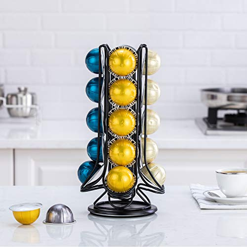 FlagShip Vertuo Pod Holder Coffee Pod Carousel Stand Storage for Nespresso Vertuoline, Small Size 360-Degree Rotation Wire Metal Black (20 Pods Capacity)