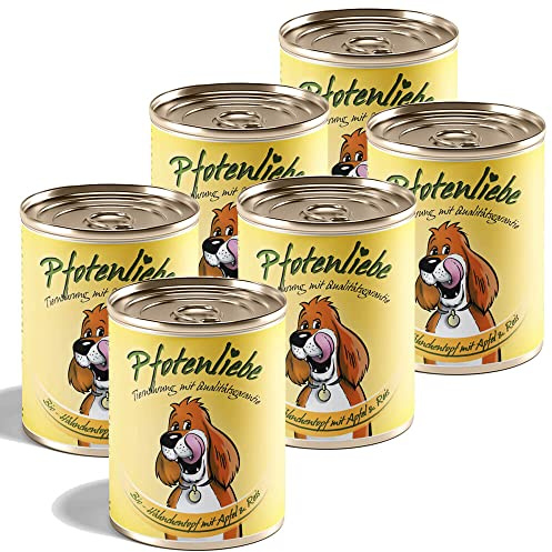 Pfotenliebe® Bio-Nassfutter für Hunde, Bio-Hähnchentopf mit Apfel und Naturrreis, natürlich ohne Chemie und mit Qualitätsgarantie, 6 x 400g (Dose)