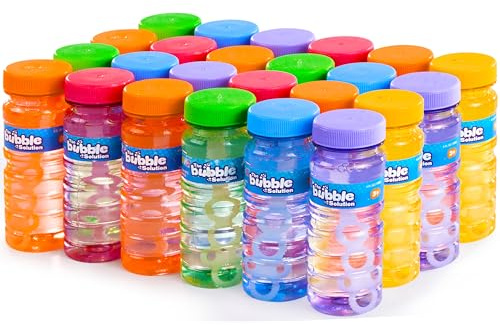 JOYIN 24 Pezzi Bottiglie di Bolle Con Assortimento di Bacchetta per Bambini - Soluzione da 4 oz/118 ml, Giocattolo Estivo, Bomboniere per Feste, Compleanno