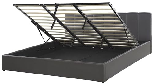 Beliani Elegantes Bett Kunstleder mit Bettkasten hochklappbar grau 180 x 200 cm Dreux