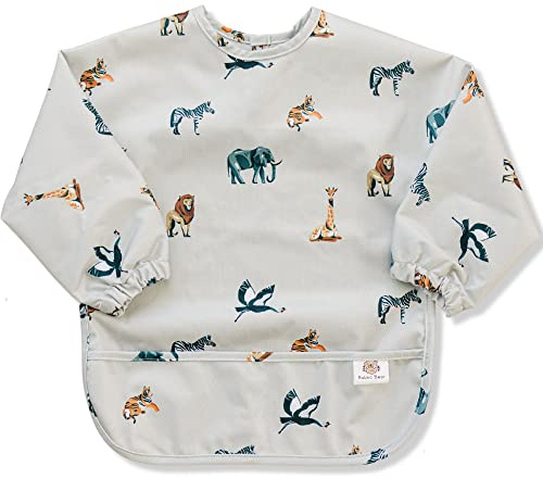 Bubba Bear Baby Bib with Sleeves, Long Sleeve Toddler Feeding Apron Bibs for Eating & Lead Weaning, Mess Proof Full Sleeved