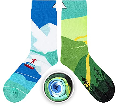 cup of sox Bunte Lustige Socken für Männer und Frauen, Geschenksocken mit Bergmuster, im Pappbecher