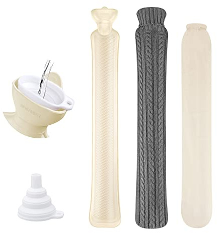 Homewit Borsa dell'acqua calda con coperture in maglia, borsa dell'acqua calda e lunga borsa dell'acqua calda, 2 l, con imbuto d'acqua, oltre a un rivestimento in cotone per un riscaldamento