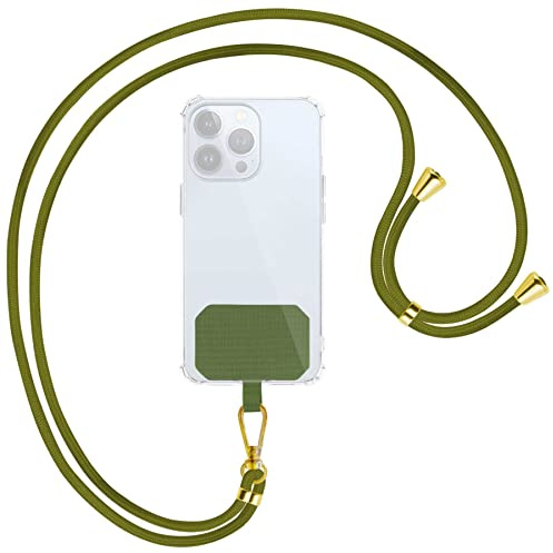 mtb more energy® Universal Handykette - Grün/Gold - kompatibel mit vielen Handyhüllen - hochwertiges Band Seil Kordel zum Umhängen