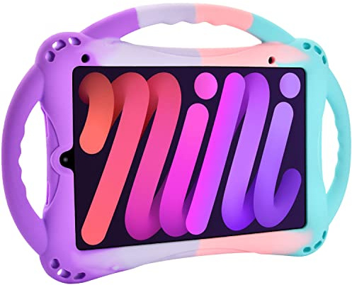 TopEsct Funda Infantil para iPad Mini de 6ª generación, Resistente a los Golpes, a Prueba de niños, con Soporte de Tres Asas para iPad Mini 6 de 8.3 Pulgadas (Morado y Turquesa)