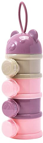 Fushen Portable Milk Powder Dispenser, Non-Spill Milk Powder Box, 4 Layers, Purple, 22cm x 7.5cm, Baby Food Storage Snacks Container