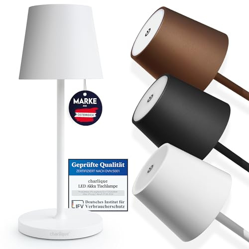 charlique® Dinner Light mini - petite Lampe LED à poser rechargeable par USB en blanc – lampe nomade tactile sans fil avec variateur – batterie puissante – aussi pour l’extérieur
