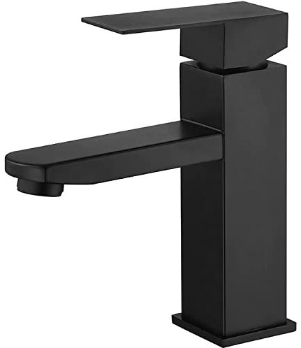 Didarenba Rubinetto per lavabo, nero opaco, in acciaio inox, monocomando, acqua fredda e calda, con tubi inclusi