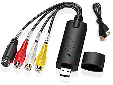 NORMICHIC Convertisseur vidéo USB 2.0 pour PC, ordinateur portable, TV, DVD, VHS DVR, adaptateur de capture audio S-vidéo, convertisseur USB PAL NTSC USB (noir)