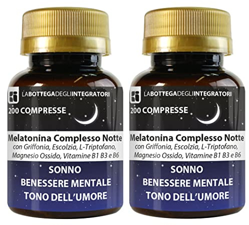 Melatonina Complesso Notte Compresse 1 al dì | con Griffonia Escolzia Triptofano Magnesio Vitamine B1 B3 B6 | Sonno Umore e Rilassamento | Non animale