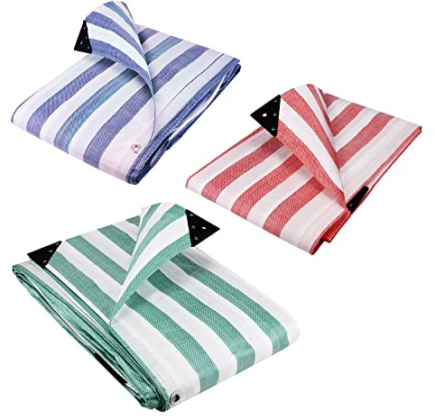 Coloured 170gsm Striped Tarpaulin Heavy Duty Market Stall Cover Tarp Sheet (Red/White, 550cm x 700cm (18ft x 23ft))
