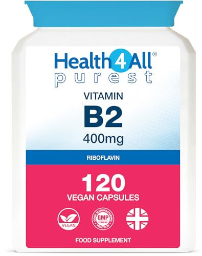 Health4All Vitamin B2 Riboflavin 400mg Migraine Support 120 Capsules 4 Months Supply, High Strength VIT B2 400mg Riboflavin Supplement, No Additives, Non-GMO, Gluten Free | Made in UK