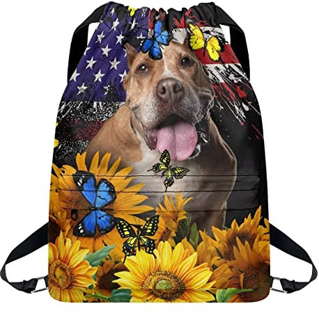 Dolyues Kinder-Tasche mit Kordelzug für die Schule, Damen und Herren, Wandern, Fitness, Angeln, Rucksack mit Reißverschluss, Hund Schmetterling, One size