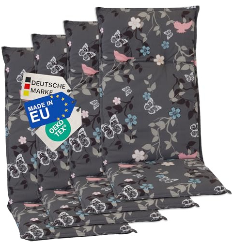 NYVI Gartenstuhl Auflagen Hochlehner 4er Set Barcelona - UV-Beständig, Atmungsaktiv, Strapazierfähig - Hochlehnerauflagen Sitzkissen Outdoor - Sitzauflagen für Gartenstühle 118x50cm Vintage Flower