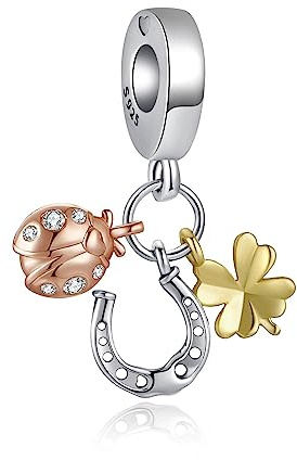 Alstiva Tiere Hase Vierblättriges Kleeblatt 925 Sterling Silber 5A Zirkonia Charm Anhänger für Armband Charm Bead Pendant für Europäische Armbänder Halsketten Schmuck Geschenk für Damen