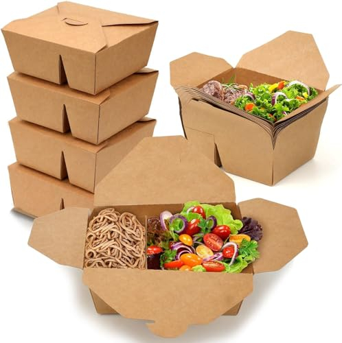 Confezione da 60 contenitori per alimenti da asporto, usa e getta, in carta kraft, a 2 scomparti, per la manutenzione di alimenti (1,18 l, 60 confezioni-2C)