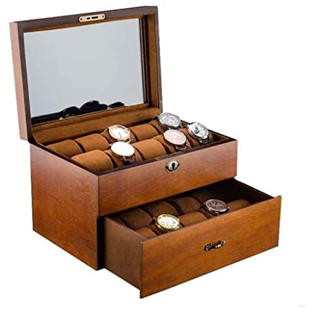 AMYSTY Uhrenkoffer Uhrenrolle Uhrenbox Uhrenschatulle Hölzerne Uhrenbox Double-Layer 20 Grid Uhrenständer Uhrenbox Schmuck Tragbare Aufbewahrungsbox Armband Halskette Uhrenetui Uhren Aufbewahrungsbox